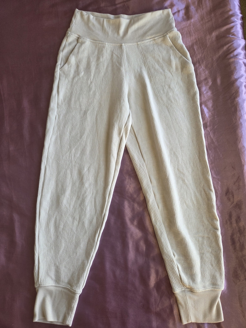 Athleta Waffle Knit Thermal Joggers Cream Ivory Small